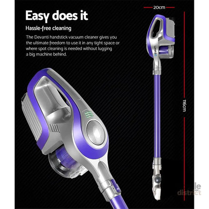 Devanti Stick Vacuum Cleaner Bagless Cordless 150W Purple - Appliances > Vacuum Cleaners > Stick Vacuums