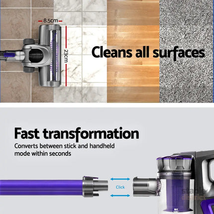 Devanti Stick Vacuum Cleaner Bagless Cordless 150W Purple - Appliances > Vacuum Cleaners > Stick Vacuums