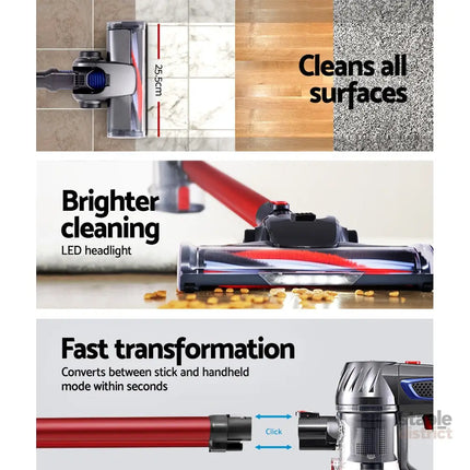 Devanti Stick Vacuum Cleaner Bagless Cordless Red 150W - Appliances > Vacuum Cleaners > Stick Vacuums