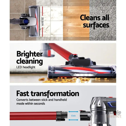 Devanti Stick Vacuum Cleaner Bagless Cordless Red 150W - Appliances > Vacuum Cleaners > Stick Vacuums