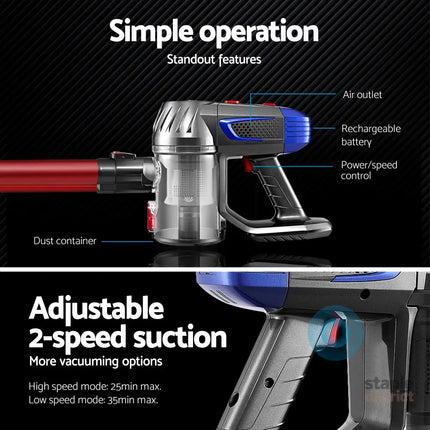 Devanti Stick Vacuum Cleaner Bagless Cordless Red 150W - Appliances > Vacuum Cleaners > Stick Vacuums