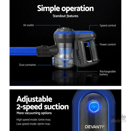 Devanti Stick Vacuum Cleaner Brushless Cordless 250W Blue - Appliances > Vacuum Cleaners > Stick Vacuums