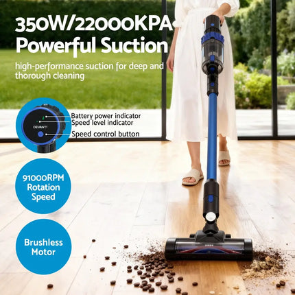 Devanti Stick Vacuum Cleaner Brushless Cordless 350W Blue - Appliances > Vacuum Cleaners > Vacuum Cleaner Accessories