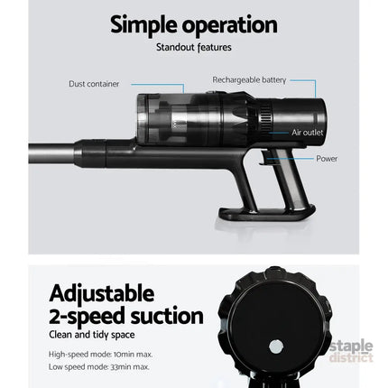Devanti Stick Vacuum Cleaner Brushless Cordless 350W Grey - Appliances > Vacuum Cleaners > Stick Vacuums