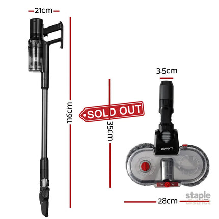 Devanti Stick Vacuum Cleaner Mop Head 350W Grey - Appliances > Vacuum Cleaners > Stick Vacuums