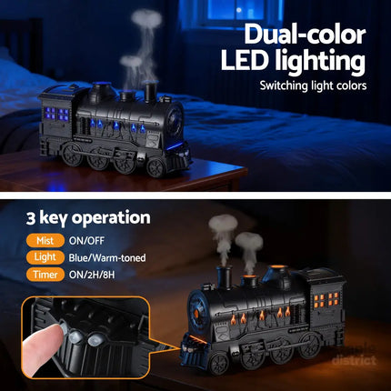 Devanti Train Aroma Diffuser Essential Oil Humidifier 300ml Smoke Ring LED Timer - Appliances > Aroma Diffusers &