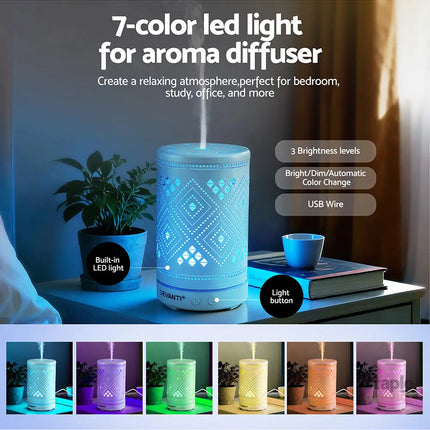 Devanti Ultrasonic Aroma Diffuser Aromatherapy 100ml LED Lights Iron Humidifier Forest - Appliances > Aroma Diffusers &