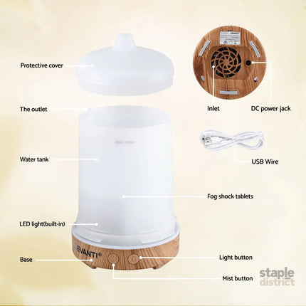 Devanti Ultrasonic Aroma Diffuser Aromatherapy 200ml LED Lights Iron Humidifier Forest - Appliances > Aroma Diffusers &