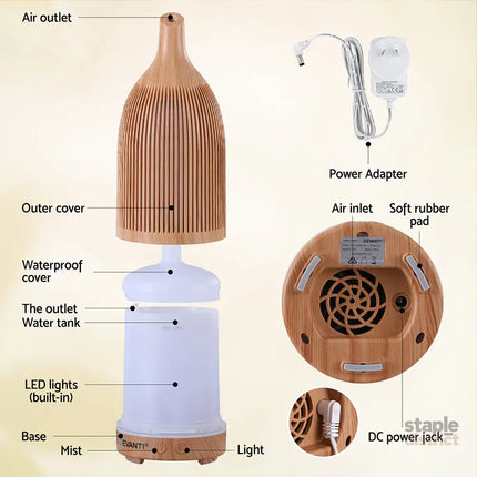 Devanti Ultrasonic Aroma Diffuser Aromatherapy 200ml LED Lights Iron Humidifier Forest Light wood grain - Appliances >