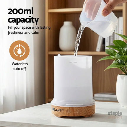 Devanti Ultrasonic Aroma Diffuser Aromatherapy 200ml LED Lights Iron Humidifier Forest Light wood grain - Appliances >