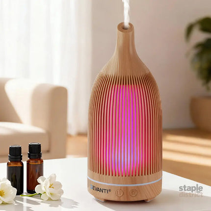 Devanti Ultrasonic Aroma Diffuser Aromatherapy 200ml LED Lights Iron Humidifier Forest Light wood grain - Appliances >