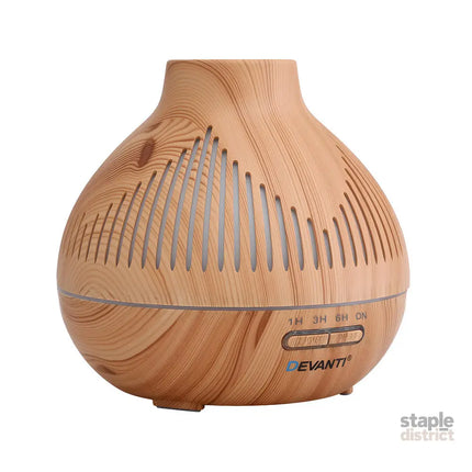 Devanti Ultrasonic Aroma Diffuser Aromatherapy 400ml LED Lights Iron Humidifier Forest Light wood grain - Appliances >