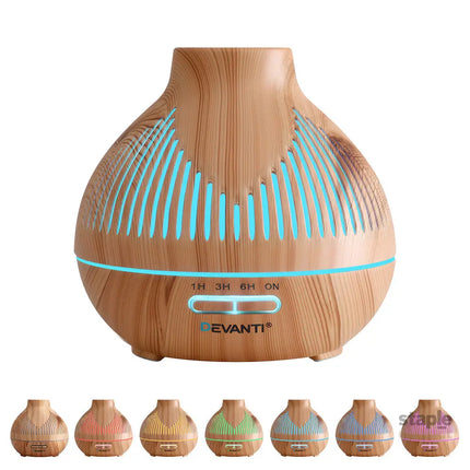 Devanti Ultrasonic Aroma Diffuser Aromatherapy 400ml LED Lights Iron Humidifier Forest Light wood grain - Appliances >