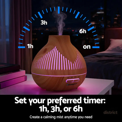 Devanti Ultrasonic Aroma Diffuser Aromatherapy 400ml LED Lights Iron Humidifier Forest Light wood grain - Appliances >