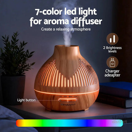 Devanti Ultrasonic Aroma Diffuser Aromatherapy 400ml LED Lights Iron Humidifier Forest Light wood grain - Appliances >