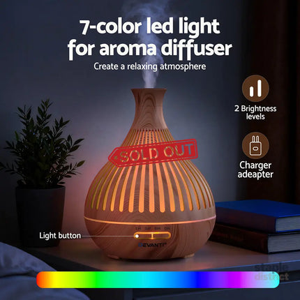 Devanti Ultrasonic Aroma Diffuser Aromatherapy 400ml LED Lights Iron Humidifier Forest Light wood grain - Appliances >