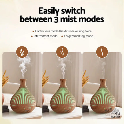 Devanti Ultrasonic Aroma Diffuser Aromatherapy 400ml LED Lights Iron Humidifier Forest Light wood grain - Appliances >