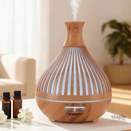 Devanti Ultrasonic Aroma Diffuser Aromatherapy 400ml LED Lights Iron Humidifier Forest Light wood grain - Appliances >