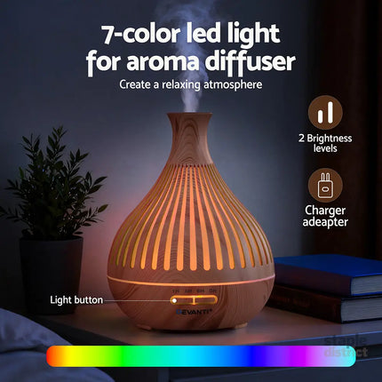 Devanti Ultrasonic Aroma Diffuser Aromatherapy 400ml LED Lights Iron Humidifier Forest Light wood grain - Appliances >