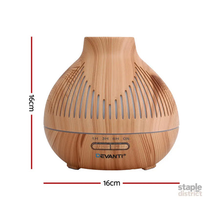 Devanti Ultrasonic Aroma Diffuser Aromatherapy 400ml LED Lights Iron Humidifier Forest Light wood grain - Appliances >
