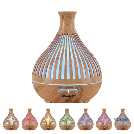 Devanti Ultrasonic Aroma Diffuser Aromatherapy 400ml LED Lights Iron Humidifier Forest Light wood grain - Appliances >