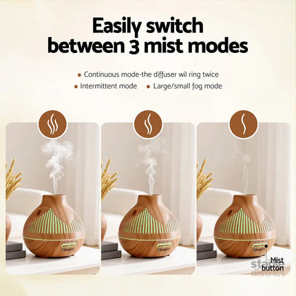 Devanti Ultrasonic Aroma Diffuser Aromatherapy 400ml LED Lights Iron Humidifier Forest Light wood grain - Appliances >