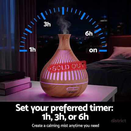 Devanti Ultrasonic Aroma Diffuser Aromatherapy 400ml LED Lights Iron Humidifier Forest Light wood grain - Appliances >