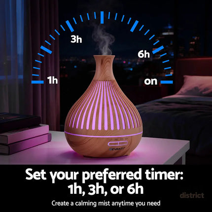 Devanti Ultrasonic Aroma Diffuser Aromatherapy 400ml LED Lights Iron Humidifier Forest Light wood grain - Appliances >
