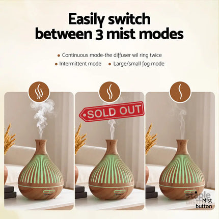 Devanti Ultrasonic Aroma Diffuser Aromatherapy 400ml LED Lights Iron Humidifier Forest Light wood grain - Appliances >