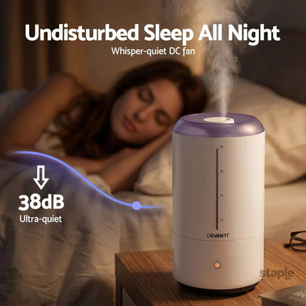 Devanti Ultrasonic Humidifier Aroma Diffuser Top Fill Quiet Bedroom 4L White - Appliances > Aroma Diffusers &