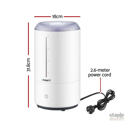 Devanti Ultrasonic Humidifier Aroma Diffuser Top Fill Quiet Bedroom 4L White - Appliances > Aroma Diffusers &
