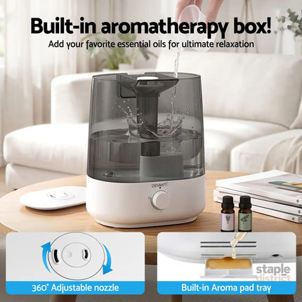 Devanti Ultrasonic Humidifier Aroma Diffuser Top Fill Quiet Bedroom 6L - Appliances > Aroma Diffusers & Humidifiers >