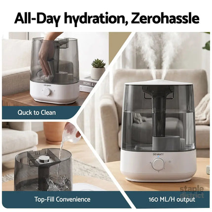 Devanti Ultrasonic Humidifier Aroma Diffuser Top Fill Quiet Bedroom 6L - Appliances > Aroma Diffusers & Humidifiers >