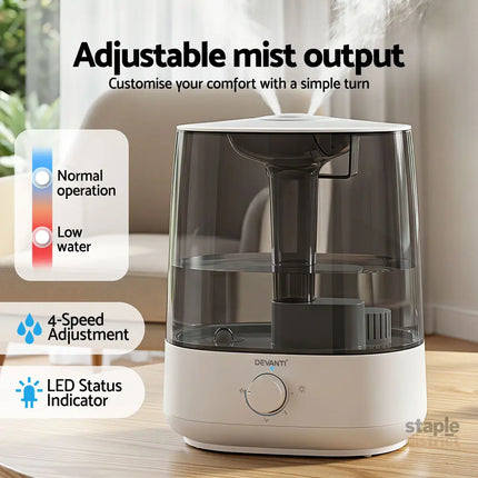 Devanti Ultrasonic Humidifier Aroma Diffuser Top Fill Quiet Bedroom 6L - Appliances > Aroma Diffusers & Humidifiers >