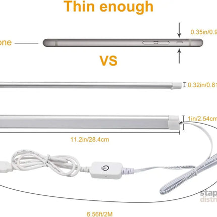 Dimmable LED Under Cabinet Lighting,5V USB Powered Closet Light Bar with Touch Sensor,Plug Under Counter Strip Lights