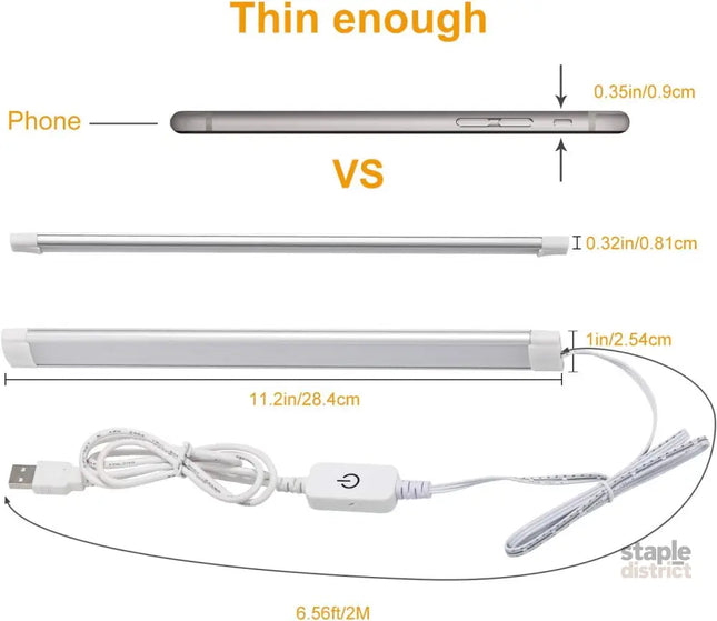 Dimmable LED Under Cabinet Lighting,5V USB Powered Closet Light Bar with Touch Sensor,Plug Under Counter Strip Lights