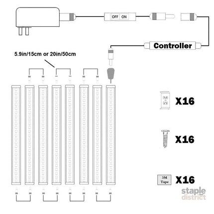 Dimmable LED Under Cabinet Lighting Bar 12V Under Counter LED Light Strip Linkable Kit with Rocker Switch