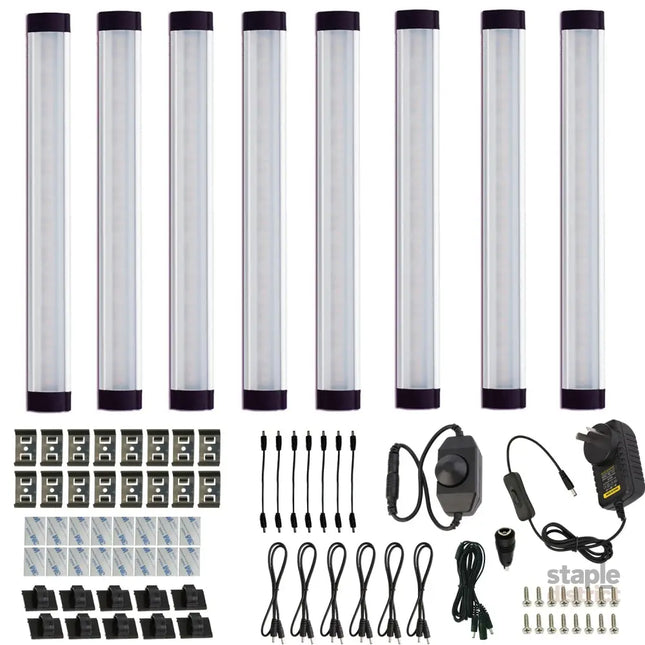 Dimmable LED Under Cabinet Lighting Bar 12V Under Counter LED Light Strip Linkable Kit with Rocker Switch