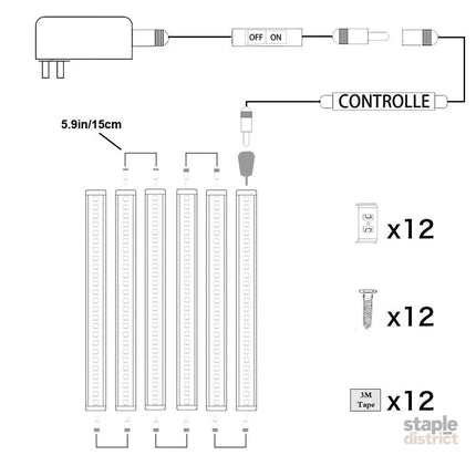 Dimmable LED Under Cabinet Lighting Under Counter LED Light Bar Linkable Kit with Rocker Switch Kitchen,Showcase,Shelf