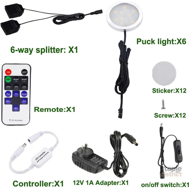 Dimmable & Timing Under Counter Lights Kitchen with Wireless RF Remote,Ultra-Thin 240V LED Cabinet Lights,12W Shelf