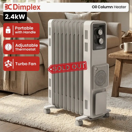 Dimplex 2.4kW Oil Column Heater with Turbo Fan 9 Fin Portable Radiator - Appliances > Heaters > Gas & Oil Heaters