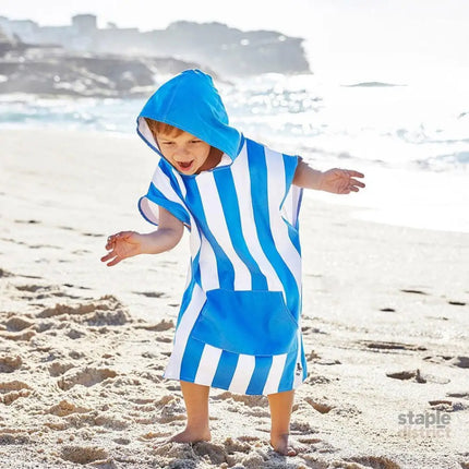 Dock & Bay KIDS Poncho Hooded Towel -Mini Cabana Collection-Bondi Blue S (4-7yrs)-2006732817274376193