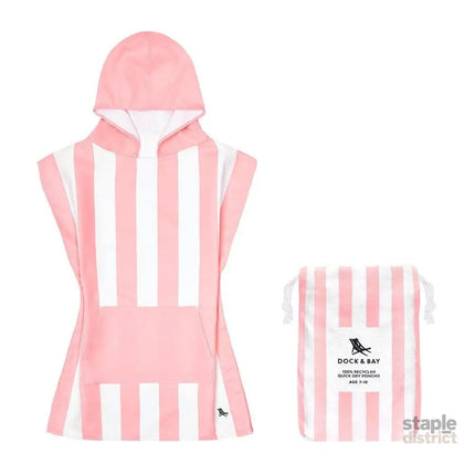 Dock & Bay KIDS Poncho Hooded Towel -Mini Cabana Collection-Malibu Pink M (7-10yrs)-2006732817437954048