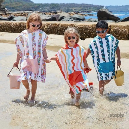 Dock & Bay KIDS Poncho Hooded Towel - Squiggle Face M (7-10yrs)-2006732818754965507