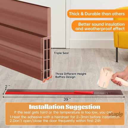 Door Draft Stopper 37 Inch Under Door Sweep Bottom Blocker with Rubber Seal Strip Under Door Seal for Exterior/Interior