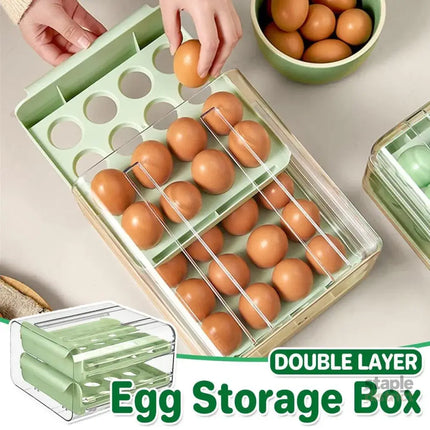 Double Layer Green Egg Storage Carton Drawer Fridge Organizer for Kitchen Use - Home & Garden > Kitchenware > Food
