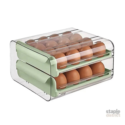 Double Layer Green Egg Storage Carton Drawer Fridge Organizer for Kitchen Use - Home & Garden > Kitchenware > Food