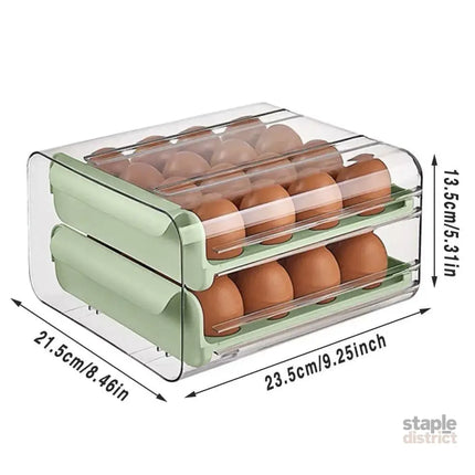 Double Layer Green Egg Storage Carton Drawer Fridge Organizer for Kitchen Use - Home & Garden > Kitchenware > Food