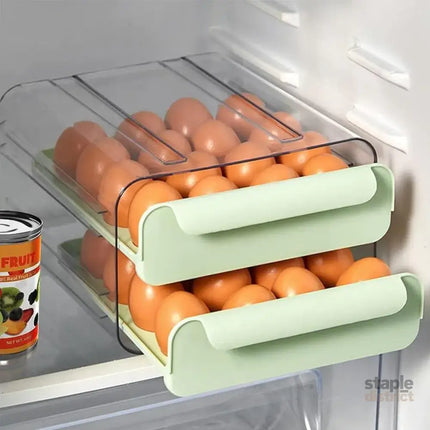Double Layer Green Egg Storage Carton Drawer Fridge Organizer for Kitchen Use - Home & Garden > Kitchenware > Food