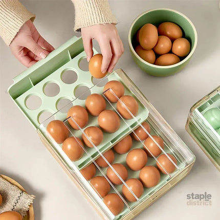 Double Layer Green Egg Storage Carton Drawer Fridge Organizer for Kitchen Use - Home & Garden > Kitchenware > Food